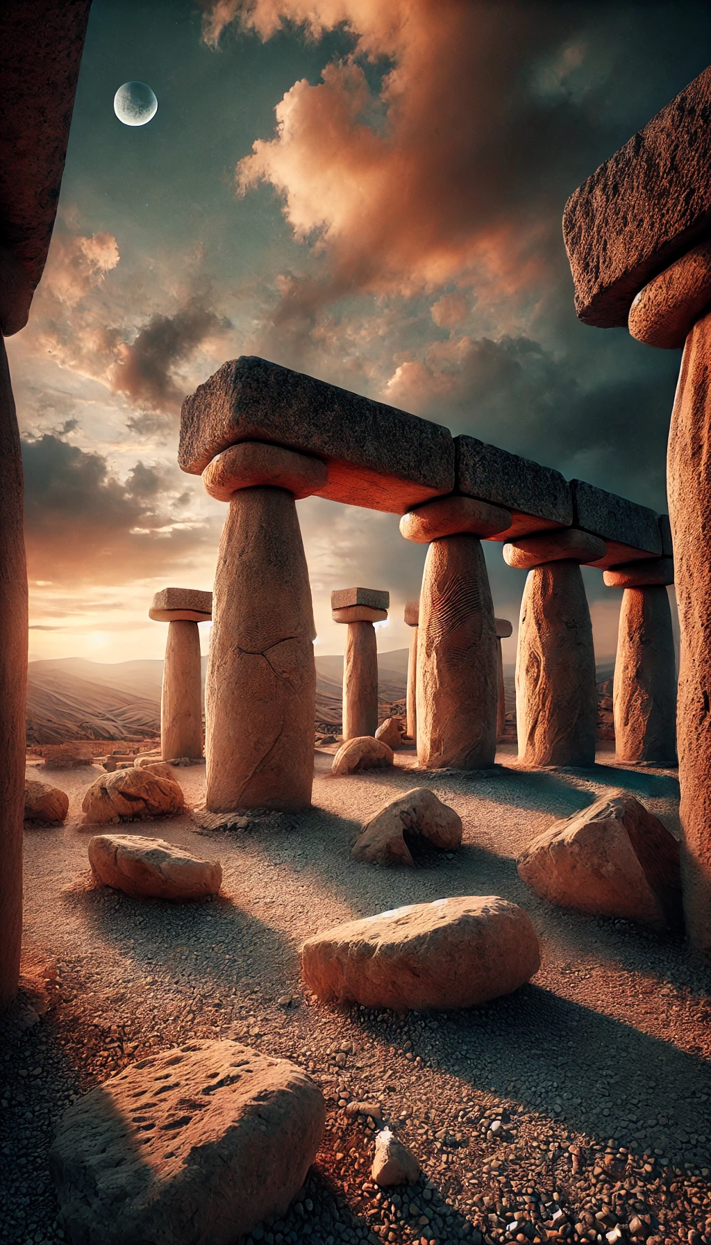 DALL·E 2024-10-27 01.10.07 - A peaceful, modern digital art-style image of Göbeklitepe in Şanlıurfa, Turkey. The scene shows ancient stone pillars under a dramatic sky, capturing DALL·E 2024-10-27 01.10.07 - A peaceful, modern digital art-style image of Göbeklitepe in Şanlıurfa, Turkey. The scene shows ancient stone pillars under a dramatic sky, capturing
